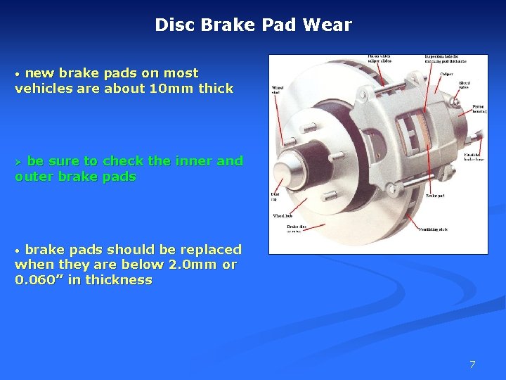 Disc Brake Pad Wear new brake pads on most vehicles are about 10 mm