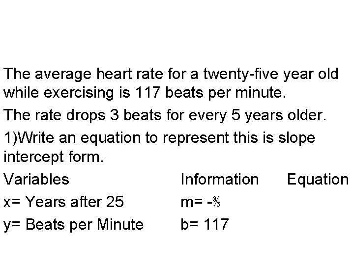 The average heart rate for a twenty-five year old while exercising is 117 beats The average heart rate for a twenty-five year old while exercising is 117 beats