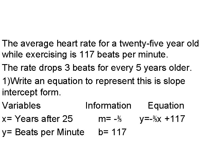 The average heart rate for a twenty-five year old while exercising is 117 beats The average heart rate for a twenty-five year old while exercising is 117 beats