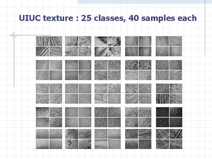 UIUC texture : 25 classes, 40 samples each 