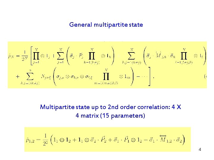 General multipartite state Multipartite state up to 2 nd order correlation: 4 X 4