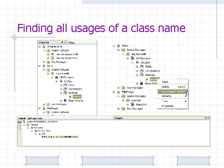 Finding all usages of a class name 