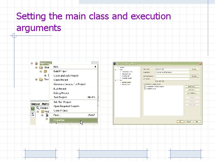 Setting the main class and execution arguments 