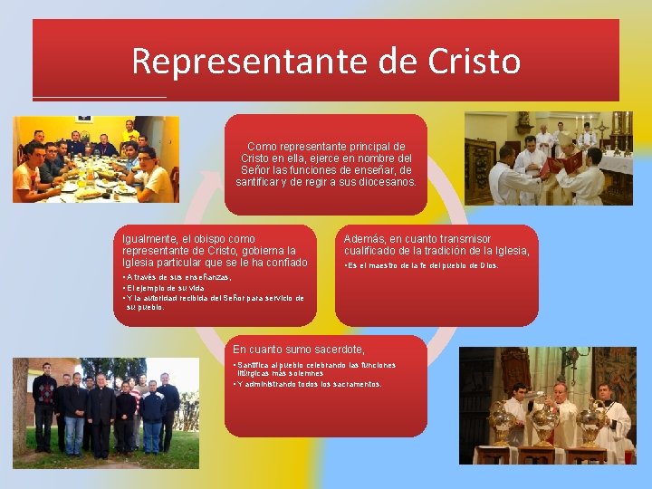 Representante de Cristo Como representante principal de Cristo en ella, ejerce en nombre del