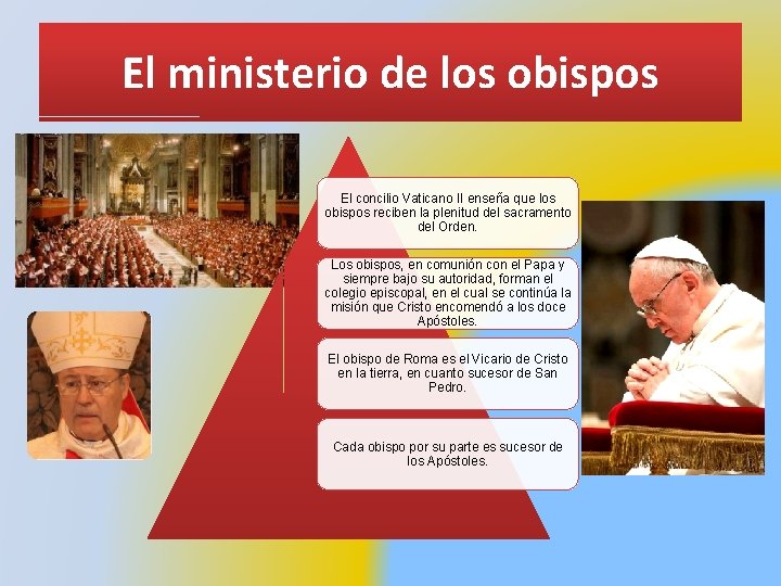 El ministerio de los obispos El concilio Vaticano II enseña que los obispos reciben