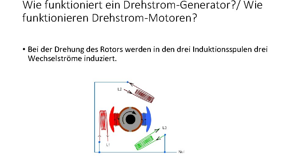 Wie funktioniert ein Drehstrom-Generator? / Wie funktionieren Drehstrom-Motoren? • Bei der Drehung des Rotors