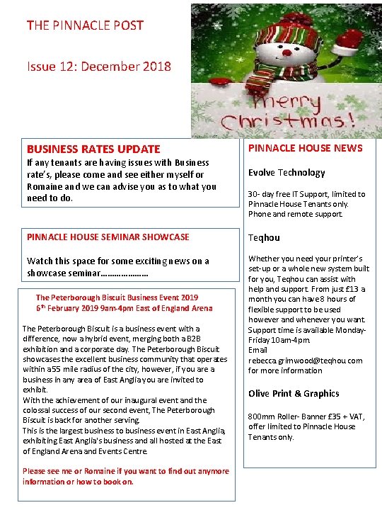 THE PINNACLE POST Issue 12: December 2018 BUSINESS RATES UPDATE If any tenants are