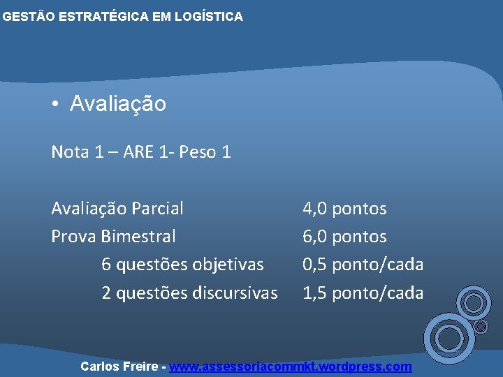 GESTÃO ESTRATÉGICA EM LOGÍSTICA • Avaliação Nota 1 – ARE 1 - Peso 1