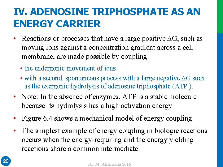 IV. ADENOSINE TRIPHOSPHATE AS AN ENERGY CARRIER • Reactions or processes that have a