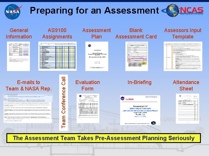 Preparing for an Assessment AS 9100 Assignments E-mails to Team & NASA Rep. Team