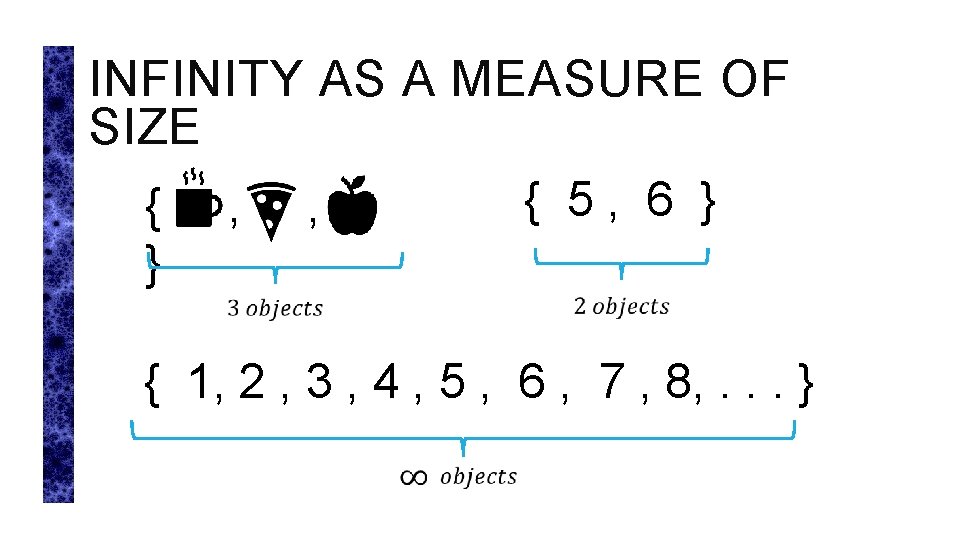 INFINITY AS A MEASURE OF SIZE { 5, 6 } { , , }