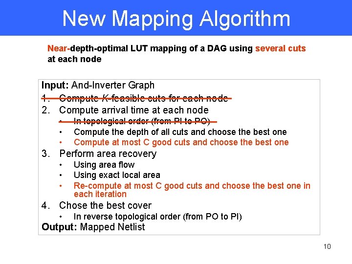 New Mapping Algorithm Near-depth-optimal LUT mapping of a DAG using several cuts at each