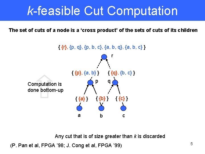 k-feasible Cut Computation The set of cuts of a node is a ‘cross product’