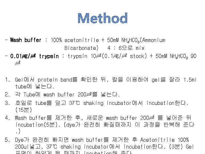 - Wash buffer : 100% acetonitrile + 50 m. M NH 4 HCO 3(Ammonium