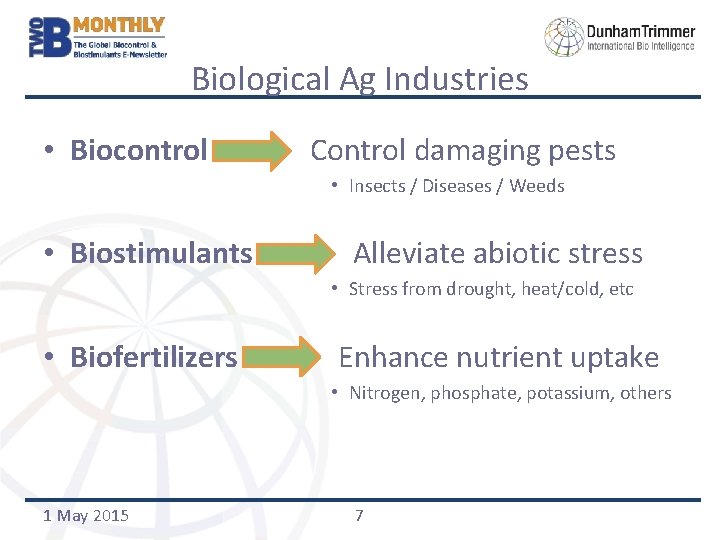 Biological Ag Industries • Biocontrol Control damaging pests • Insects / Diseases / Weeds