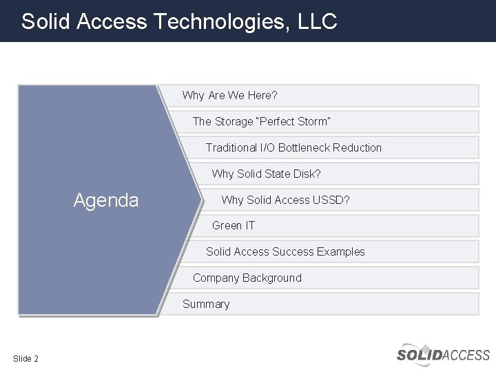 Solid Access Technologies, LLC Why Are We Here? The Storage “Perfect Storm” Traditional I/O
