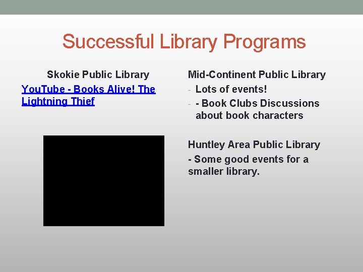 Successful Library Programs Skokie Public Library You. Tube - Books Alive! The Lightning Thief