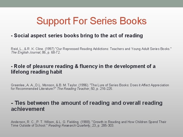 Support For Series Books - Social aspect series books bring to the act of