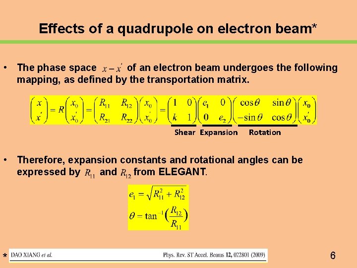 Effects of a quadrupole on electron beam* • The phase space of an electron