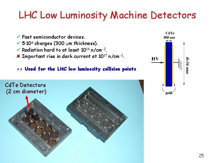 LHC Low Luminosity Machine Detectors ü Fast semiconductor devices. ü 5· 104 charges (300