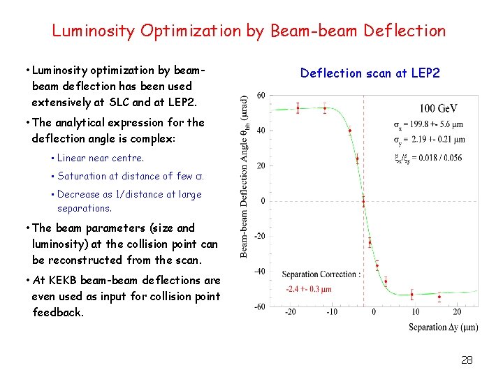 Luminosity Optimization by Beam-beam Deflection • Luminosity optimization by beam deflection has been used