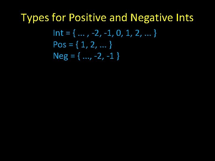 Types for Positive and Negative Ints Int = {. . . , -2, -1,