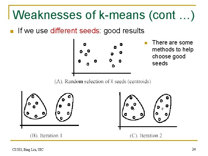 Weaknesses of k-means (cont …) n If we use different seeds: good results n Weaknesses of k-means (cont …) n If we use different seeds: good results n