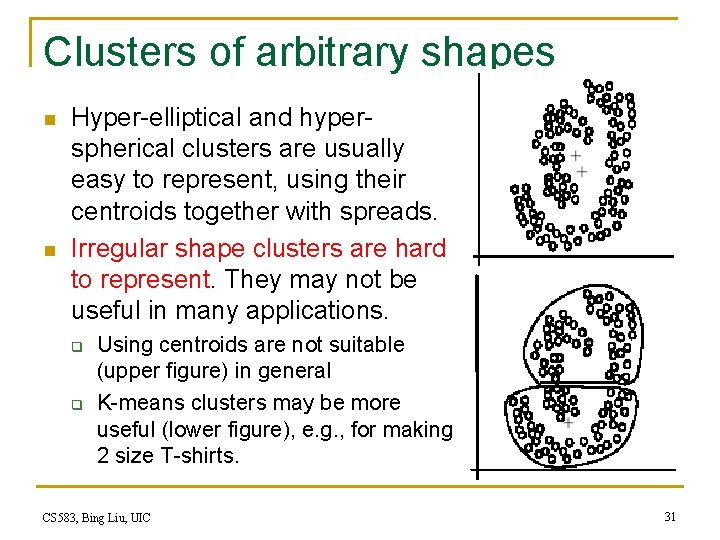 Clusters of arbitrary shapes n n Hyper-elliptical and hyperspherical clusters are usually easy to Clusters of arbitrary shapes n n Hyper-elliptical and hyperspherical clusters are usually easy to