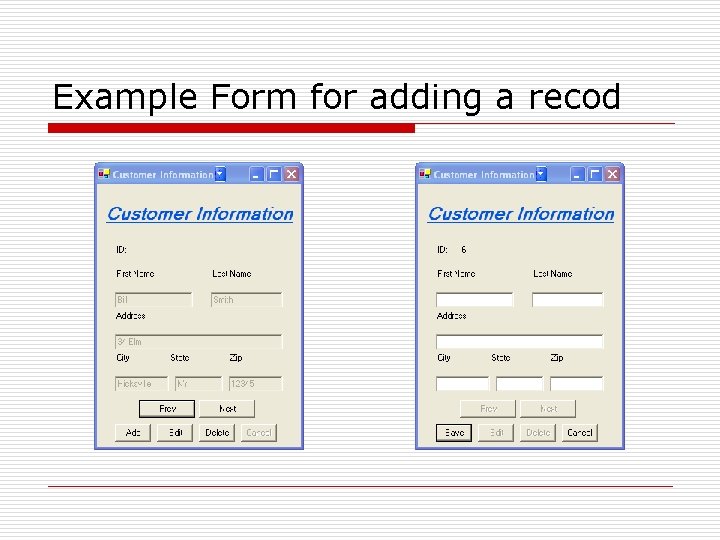 Example Form for adding a recod 