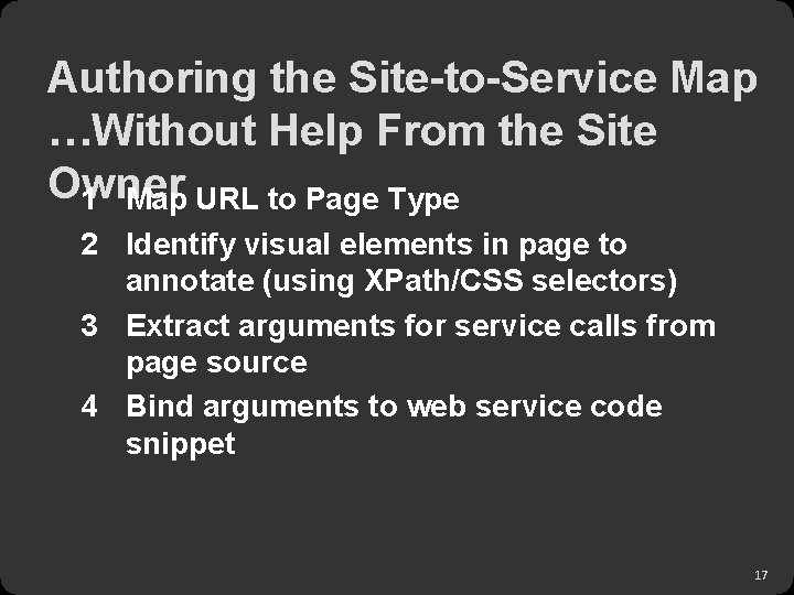 Authoring the Site-to-Service Map …Without Help From the Site Owner 1 Map URL to