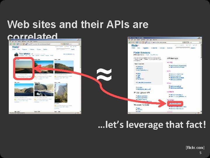 Web sites and their APIs are correlated… ≈ …let’s leverage that fact! [flickr. com]