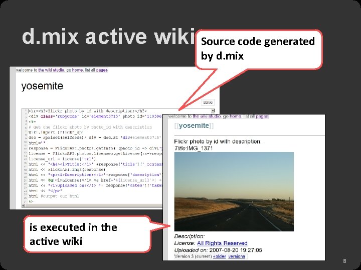 d. mix active wiki Source code generated by d. mix Rendered Page is executed