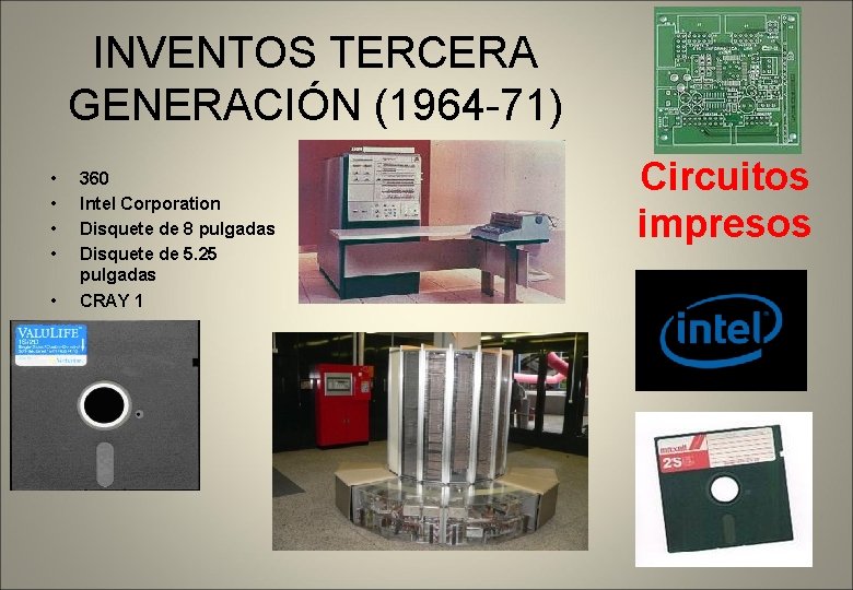 INVENTOS TERCERA GENERACIÓN (1964 -71) • • • 360 Intel Corporation Disquete de 8