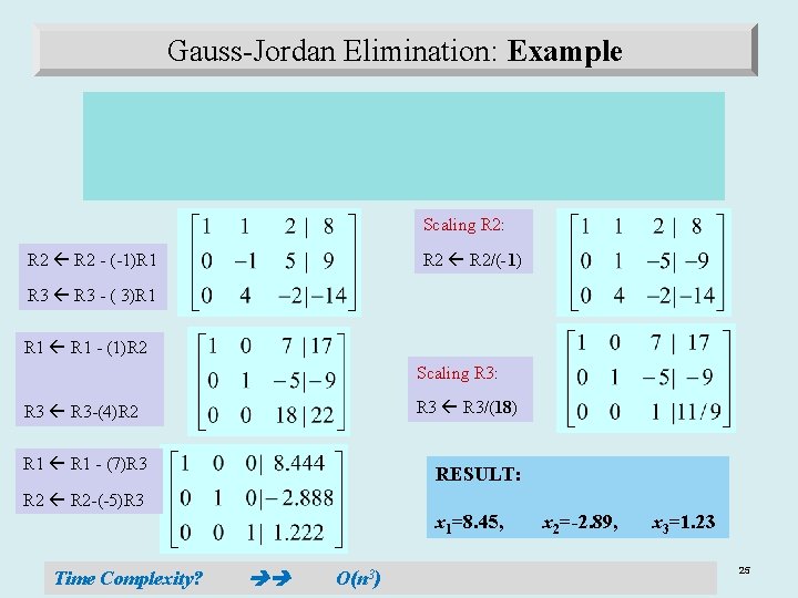 Gauss-Jordan Elimination: Example Scaling R 2: R 2/(-1) R 2 - (-1)R 1 R