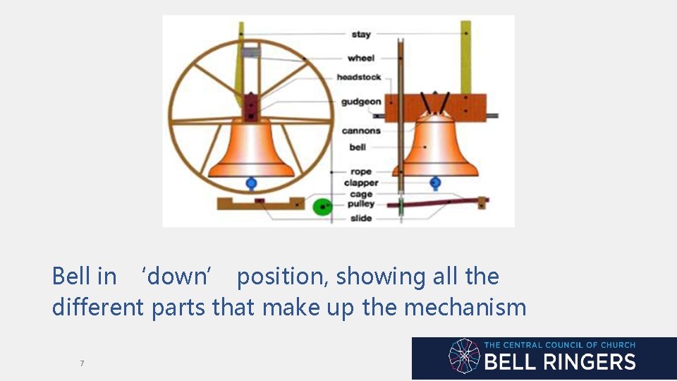 Bell in ‘down’ position, showing all the different parts that make up the mechanism
