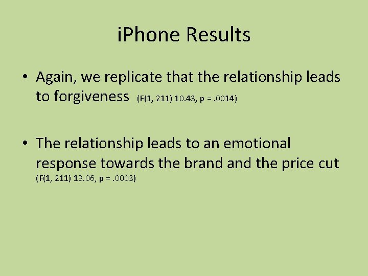 i. Phone Results • Again, we replicate that the relationship leads to forgiveness (F(1,