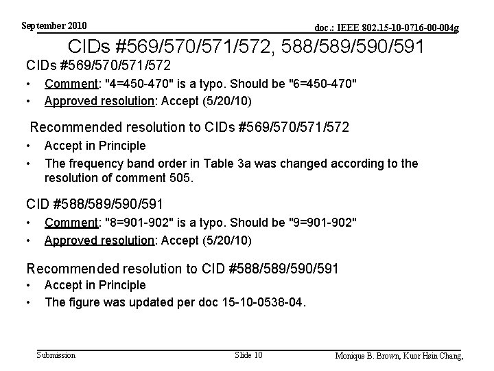 September 2010 doc. : IEEE 802. 15 -10 -0716 -00 -004 g CIDs #569/570/571/572,