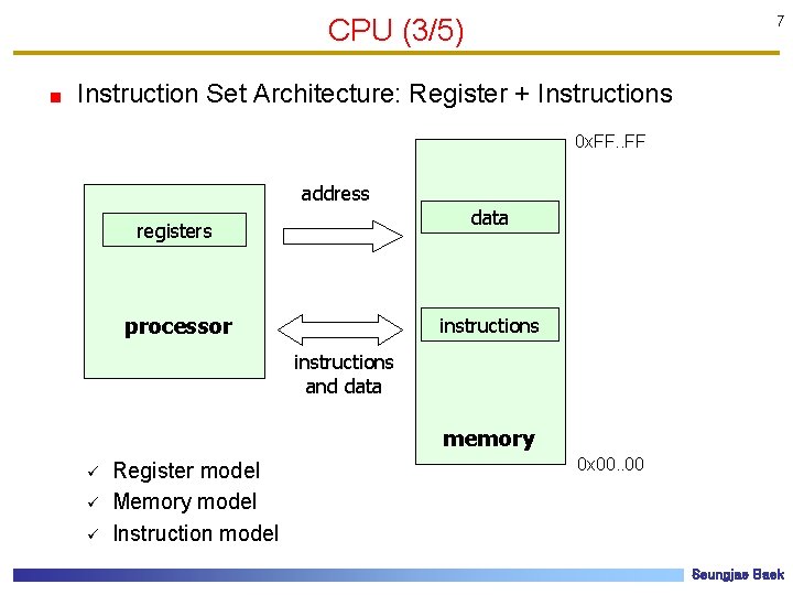 CPU (3/5) 7 Instruction Set Architecture: Register + Instructions 0 x. FF address data