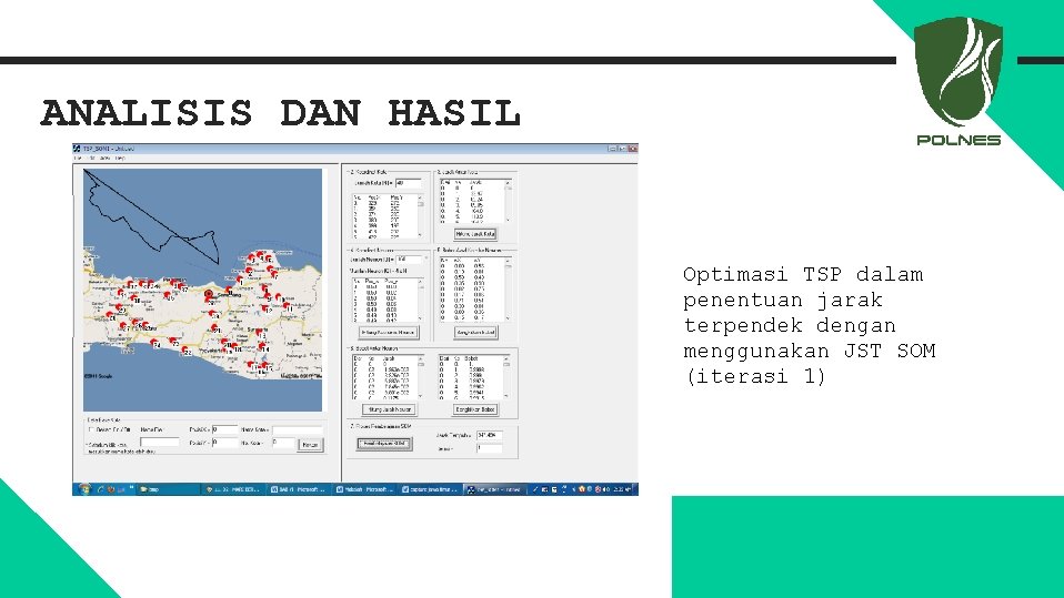 ANALISIS DAN HASIL Optimasi TSP dalam penentuan jarak terpendek dengan menggunakan JST SOM (iterasi