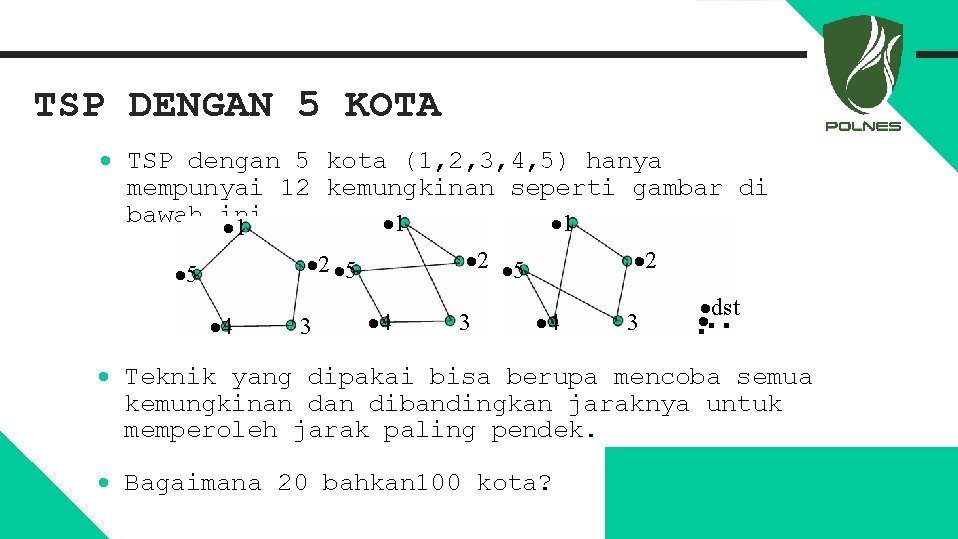 TSP DENGAN 5 KOTA · TSP dengan 5 kota (1, 2, 3, 4, 5)