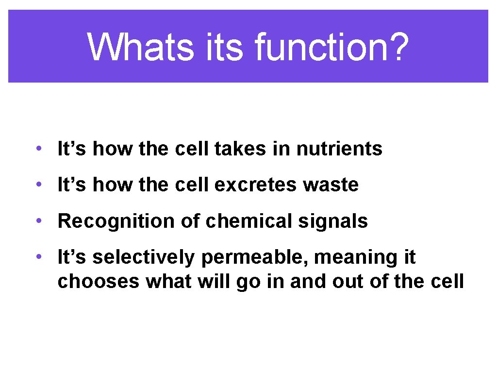 Whats its function? • It’s how the cell takes in nutrients • It’s how