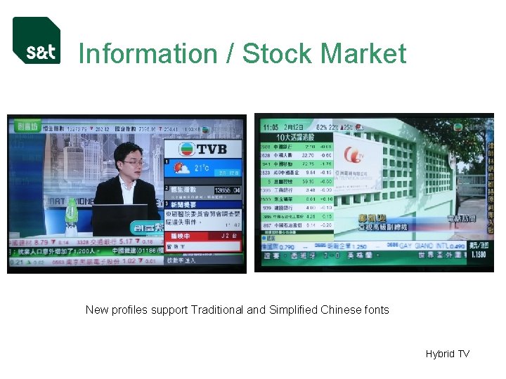 Information / Stock Market New profiles support Traditional and Simplified Chinese fonts Hybrid TV