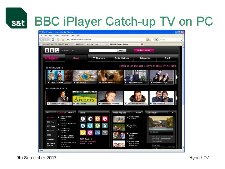 BBC i. Player Catch-up TV on PC 9 th September 2009 Hybrid TV 