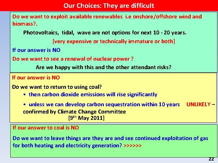 Our Choices: They are difficult Do we want to exploit available renewables i. e