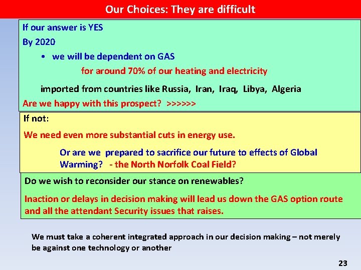 Our Choices: They are difficult If our answer is YES By 2020 • we