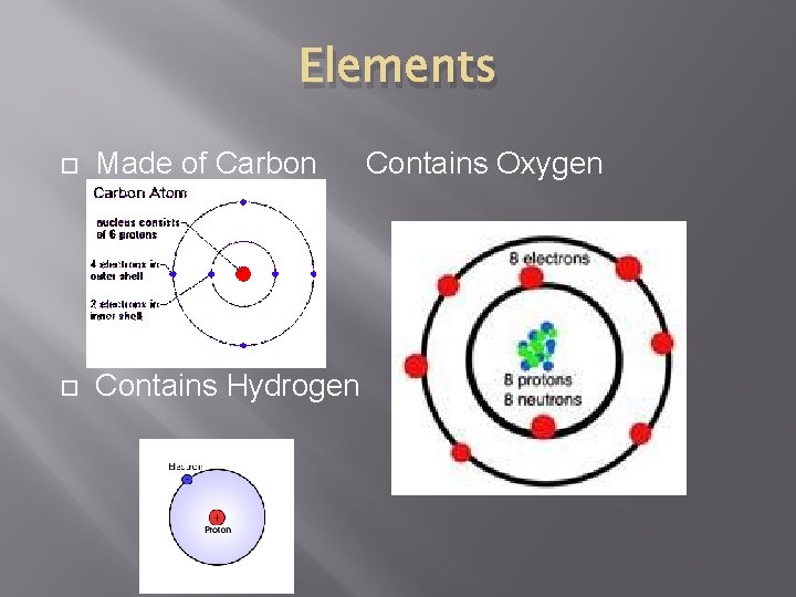 Elements Made of Carbon Contains Hydrogen Contains Oxygen 