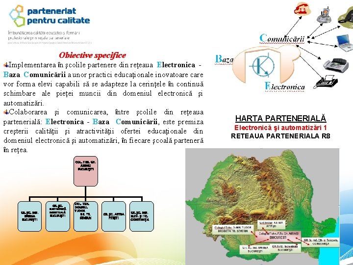 Obiective specifice Implementarea în şcolile partenere din reţeaua Electronica Baza Comunicării a unor practici