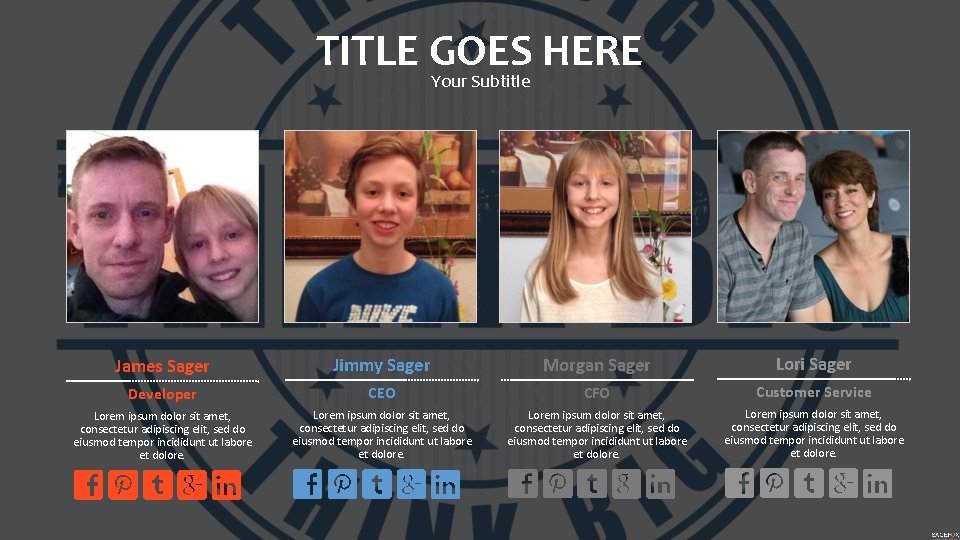 TITLE GOES HERE Your Subtitle James Sager Jimmy Sager Morgan Sager Lori Sager Developer