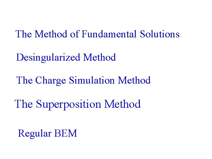 The Method of Fundamental Solutions Desingularized Method The Charge Simulation Method The Superposition Method