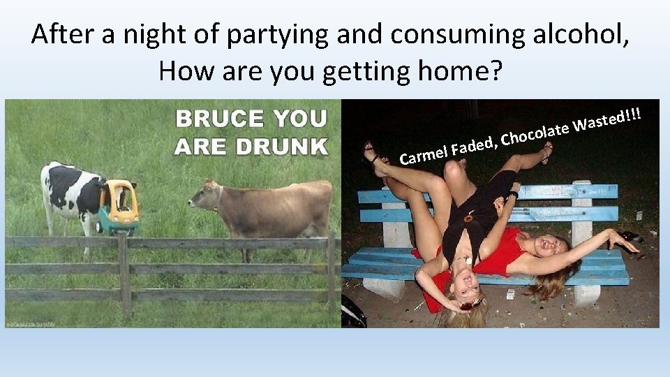 After a night of partying and consuming alcohol, How are you getting home? a